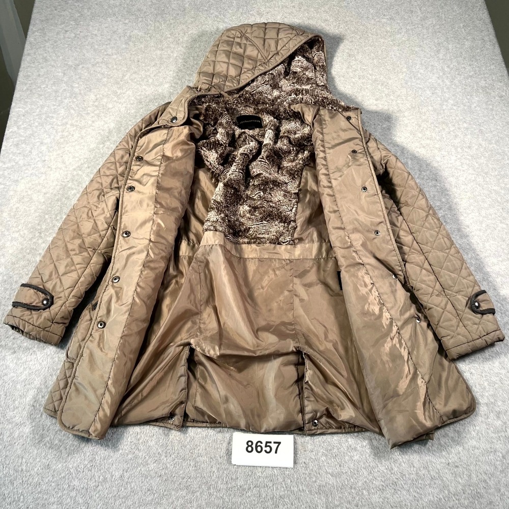 Weatherproof Parka Jacket Womens Small Taupe Brown Quilted Faux Fur Lined Hooded